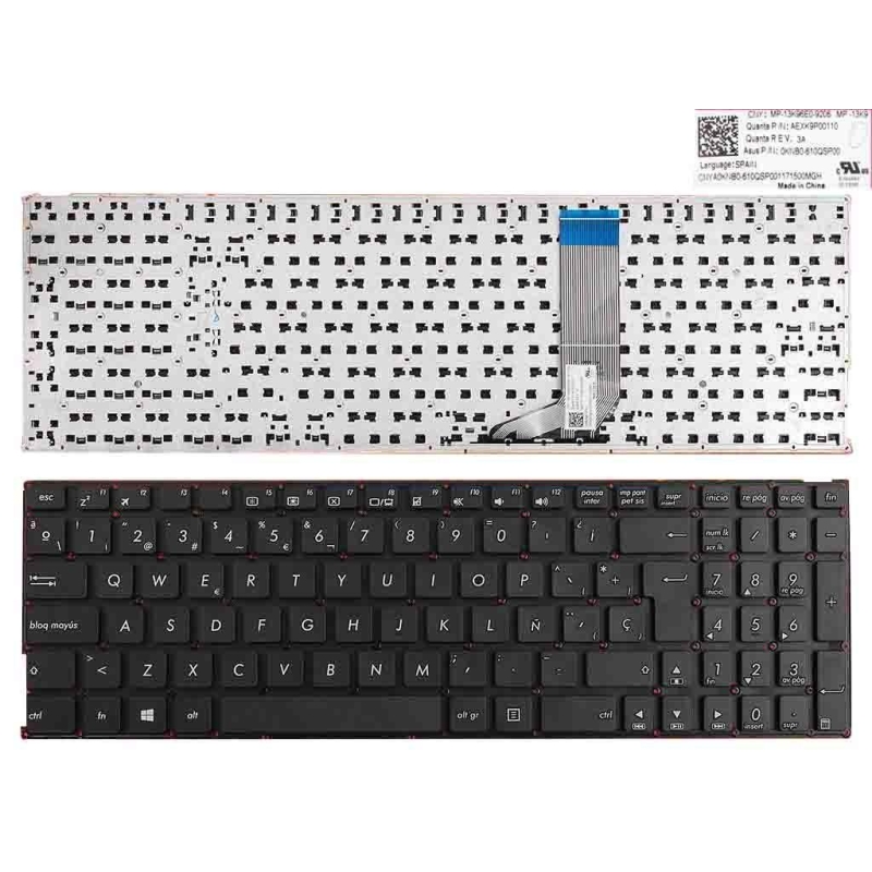 TECLADO PARA PORTÁTIL ASUS A556U A556UA A556UB A556UF A556UJ A556UR A556UV A556 X556 NEGRO (SIN MARCO,WITHOUT FOIL,WIN8)