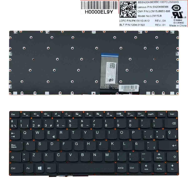 TECLADO PARA PORTÁTIL LENOVO YOGA 310-11 310-11IAP 710-11 710-11IKB 710-11ISK NEGRO WIN8 SIN MARCO