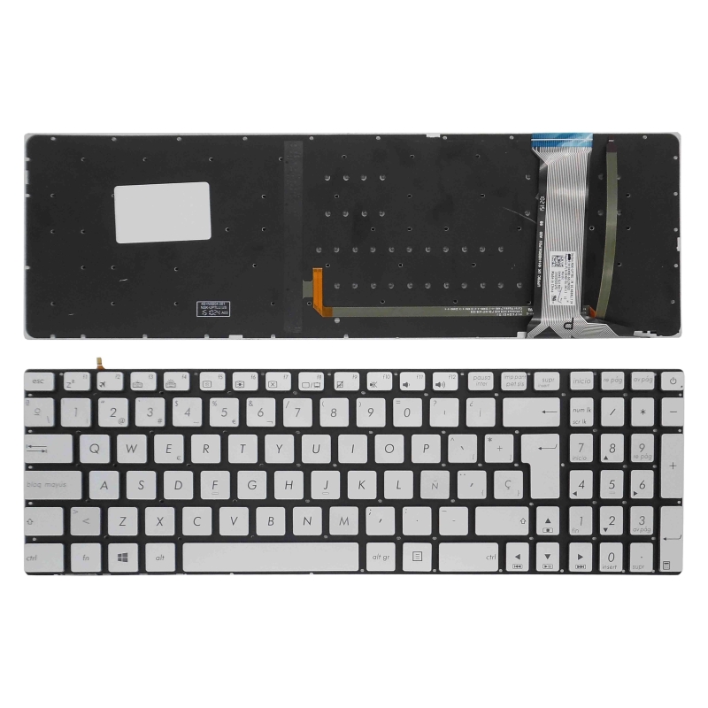 TECLADO PARA PORTÁTIL ASUS N551 N551J N551JB N551JK N551JM N551JQ PLATA (BACKLIT, WITH FOIL,SIN MARCO) WIN8 0KNB0-662BIT00