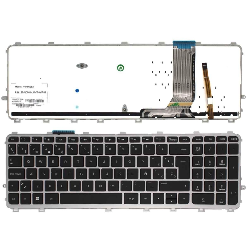 Teclado para HP ENVY 15-j Series SILVER Marco Gris ( Negrolit,  para Win8)