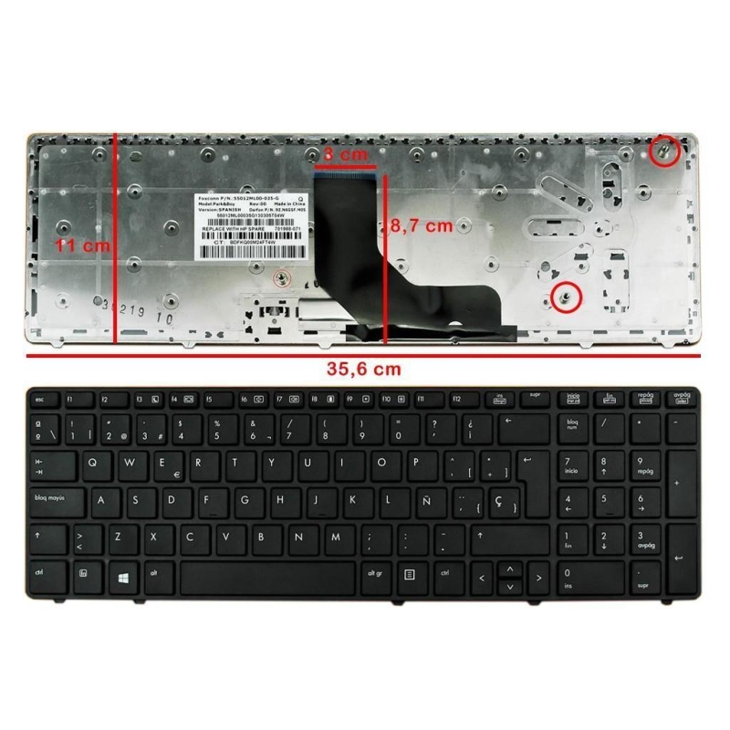Teclado para HP ProBook 6560B/EliteBook 8570P Negro Marco Negro (sin Point stick)