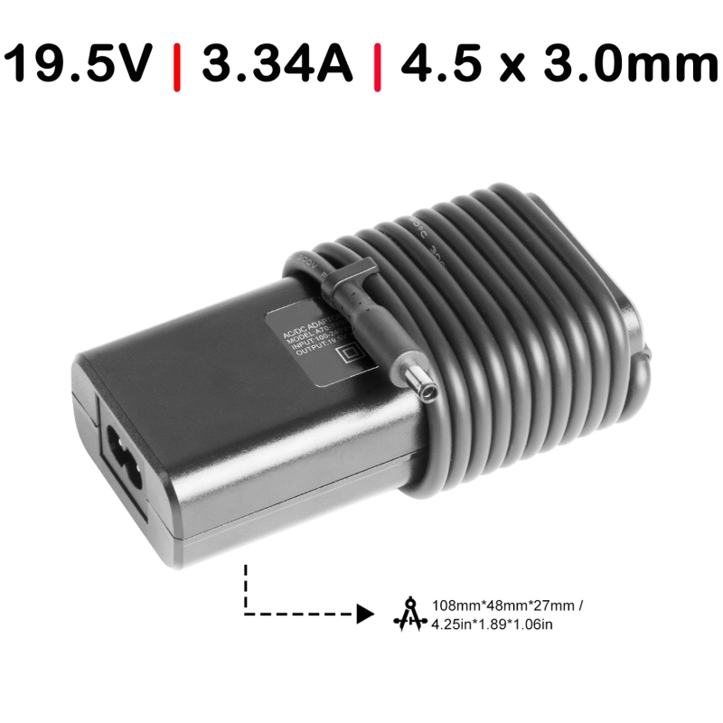 CARGADOR PARA PORTÁTIL HP 19.5V 3.33A 65W 4.5X3.00MM