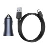 CARGADOR DE COCHE USB + USB-C QC4.0+ PD SCP 40W (CON CABLE 5A 1M) GRIS BASEUS