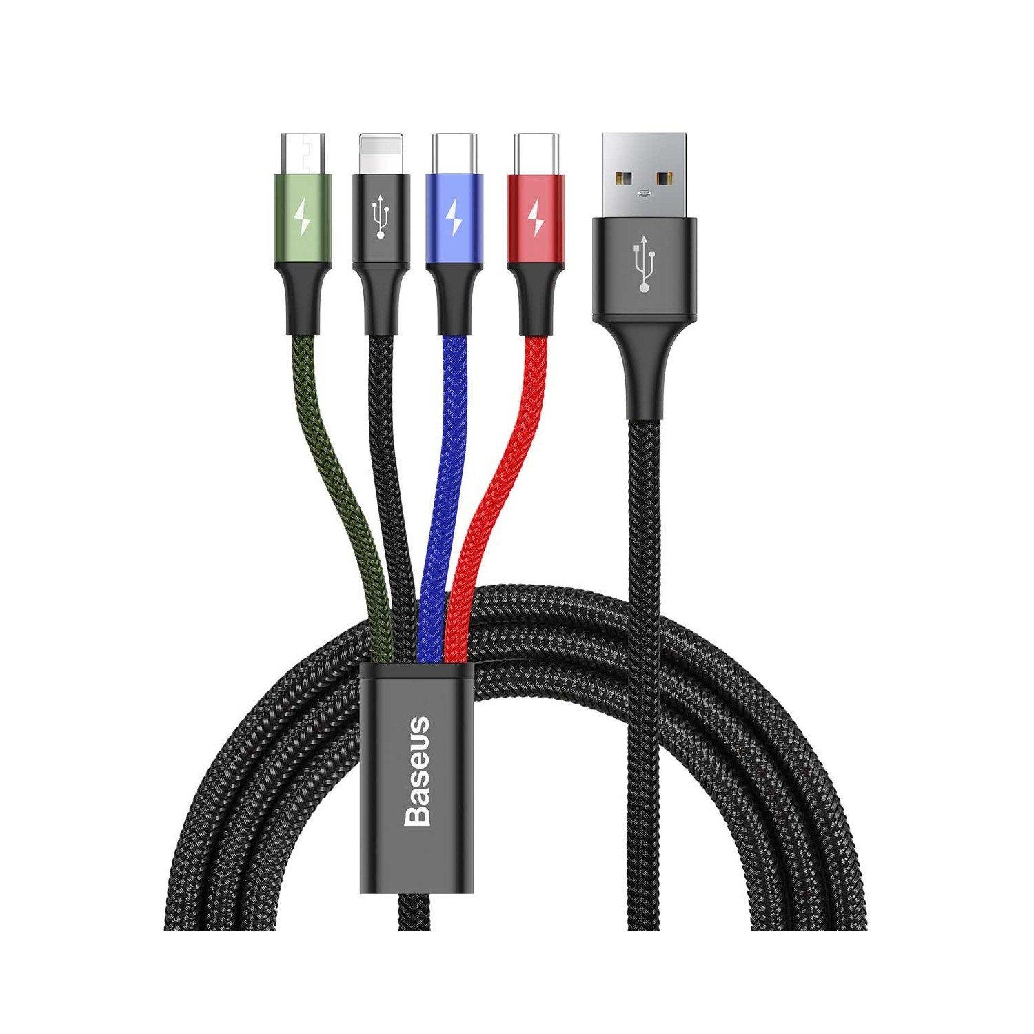 CABLE BASEUS 4 EN 1 LIGHTNING / MICRO USB / 2X USB-C 3.5A 1.2M NEGRO
