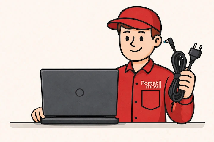Tecnico con un cavo del portatile