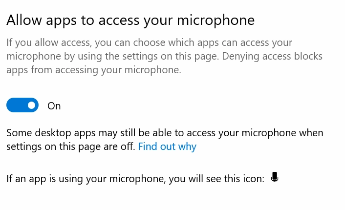 Autorizzazioni del microfono attivate in Windows