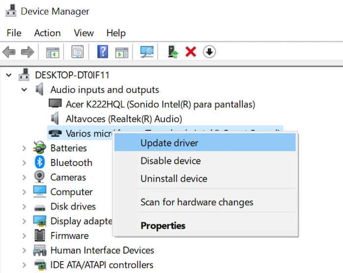 Aggiornare driver del microfono in Windows