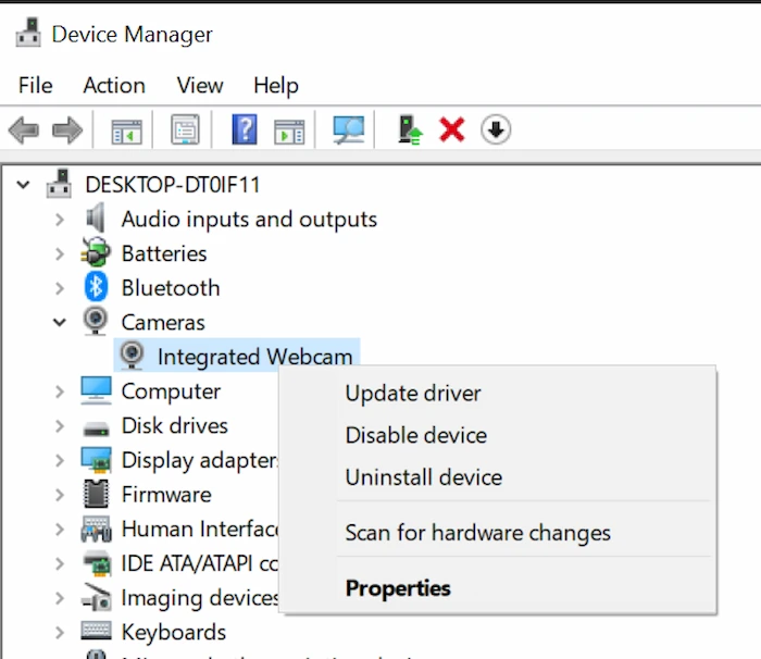 Aggiornare il driver della fotocamera dal Gestione dispositivi