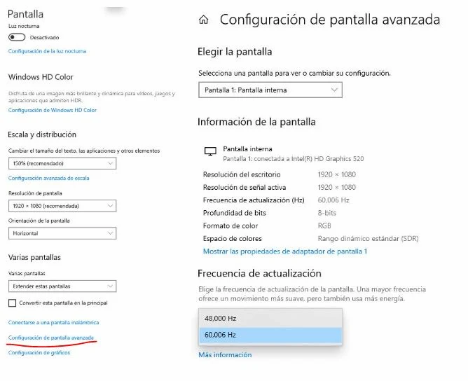 Cambiar tasa de actualización
