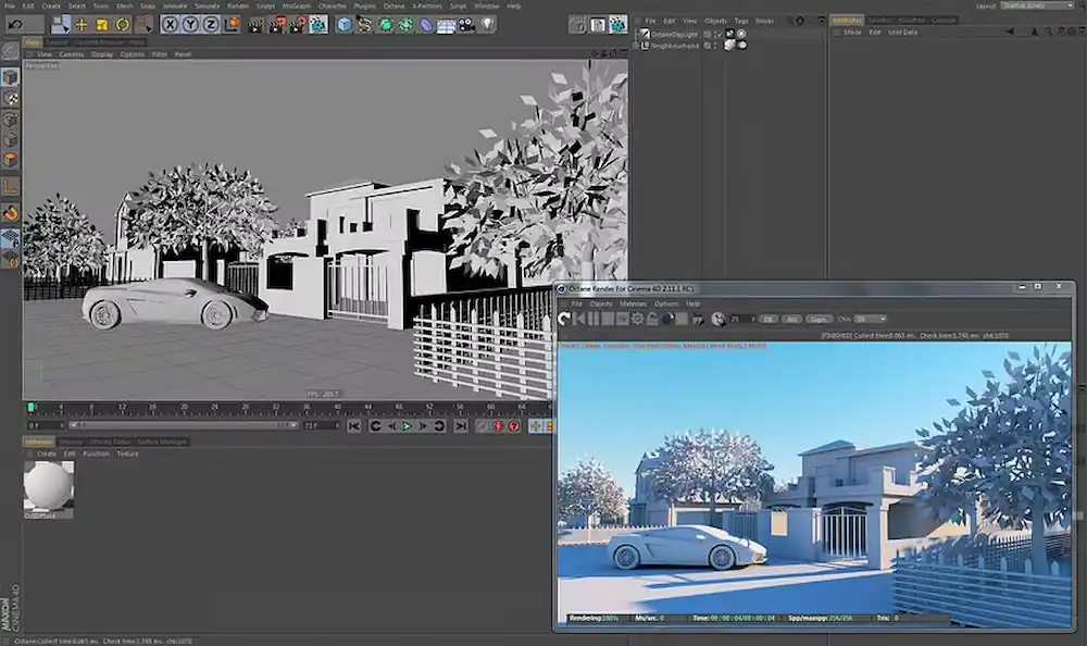 Software realizando renderizado de escena tridimensional