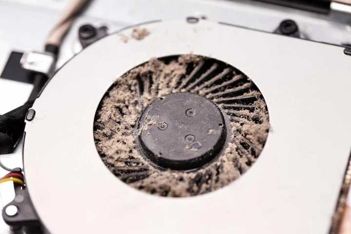 ventoinha de portátil não gira acumulação de pó