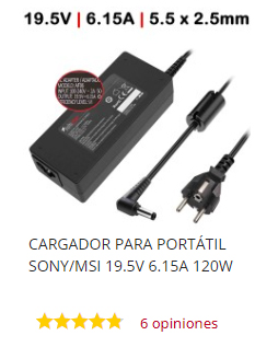 cargador para portátil sony vaio 19.5v 6.15a