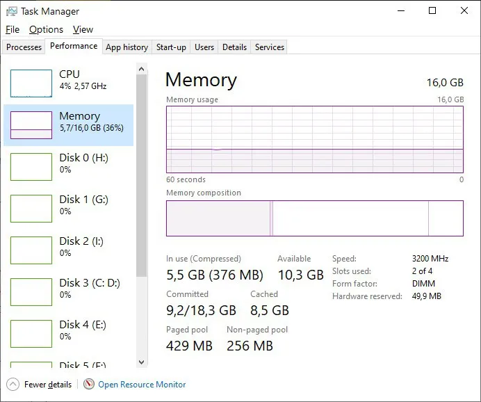 Como ver la ram de mi pc Windows 10 desde el administrador de tareas